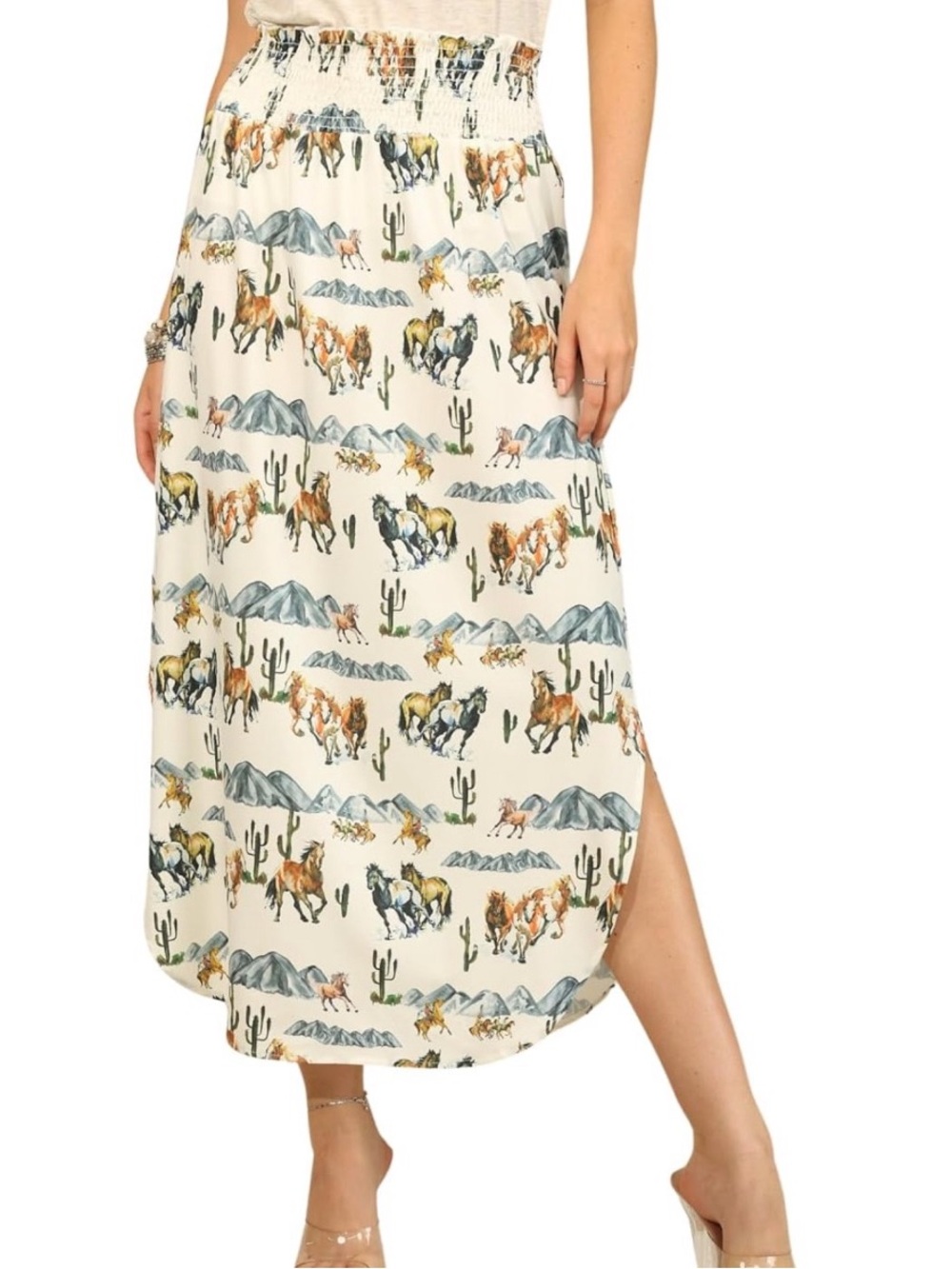 Avery Apparel Co. western horse desert print maxi skirt, size small